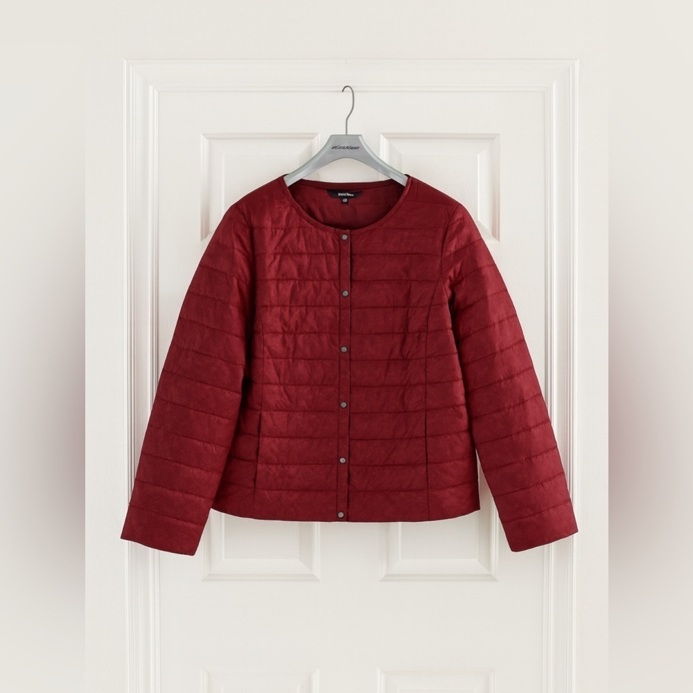 Ulla Popken Womens US 16/18 Red Burgundy Full Zip Quilted Coat Jacket NWT